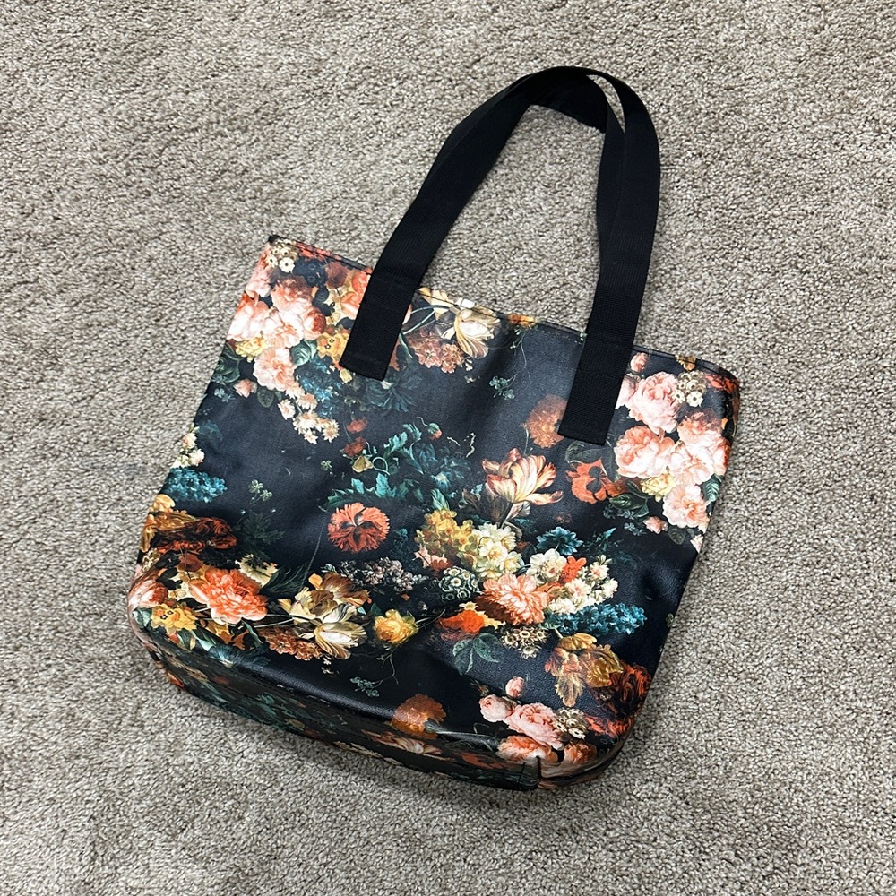 Floral Tote Bag with Black Straps
